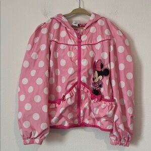 DISNEY Minnie Mouse Pink Polka Dot Hooded Windbreaker Jacket
